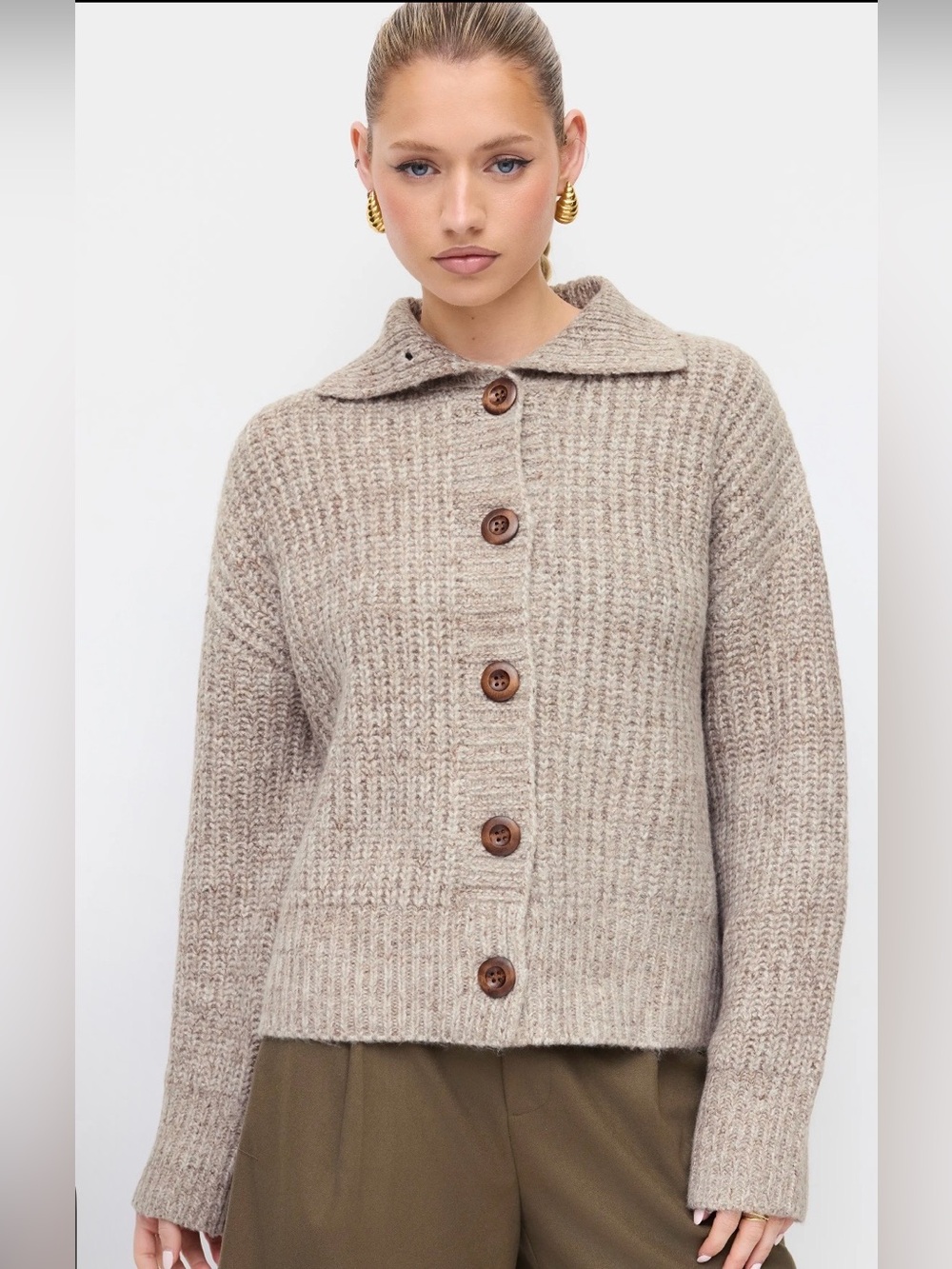 NWT - Cider Knit Collar Oversized Cardigan in Khaki